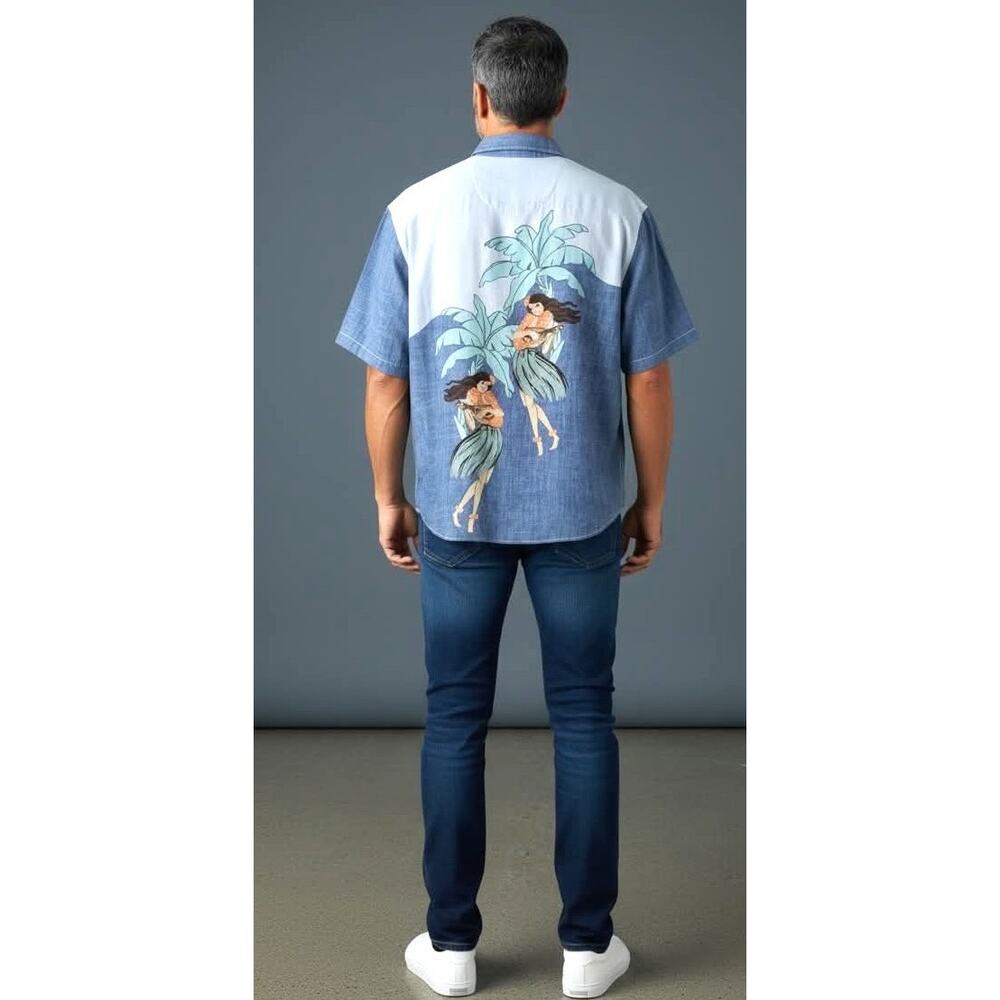 Tommy Bahama Island Scene Cotton Button-Up Shirt Men’s Casual Resort Shirt Sz L